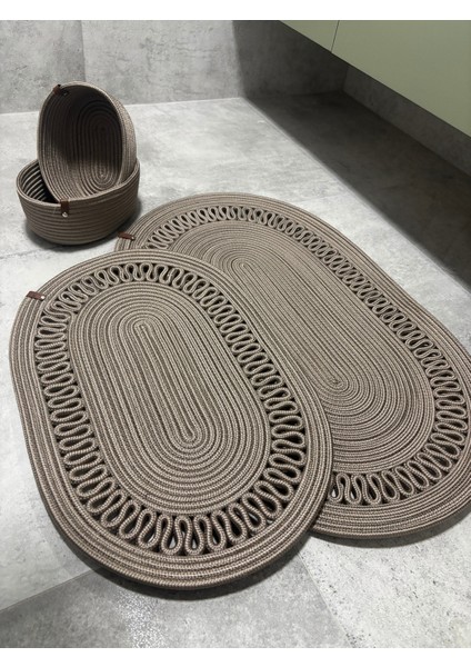 Terra 4’lü Banyo Seti – 2’li Oval Paspas & 2’li Oval Sepet, Doğal Halat Dokuma, El Yapımı - Premium
