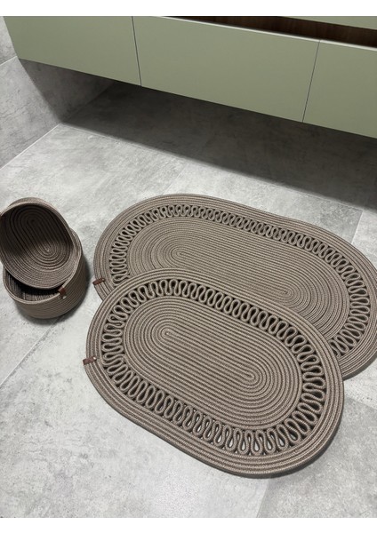 Terra 4’lü Banyo Seti – 2’li Oval Paspas & 2’li Oval Sepet, Doğal Halat Dokuma, El Yapımı - Premium fiyatları