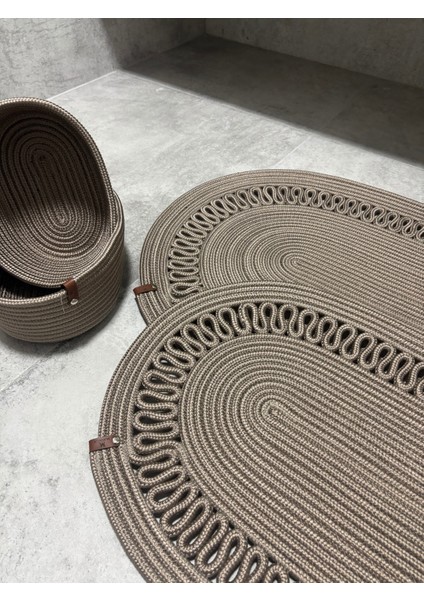 Terra 4’lü Banyo Seti – 2’li Oval Paspas & 2’li Oval Sepet, Doğal Halat Dokuma, El Yapımı - Premium indirimleri