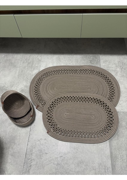 Terra 4’lü Banyo Seti – 2’li Oval Paspas & 2’li Oval Sepet, Doğal Halat Dokuma, El Yapımı - Premium