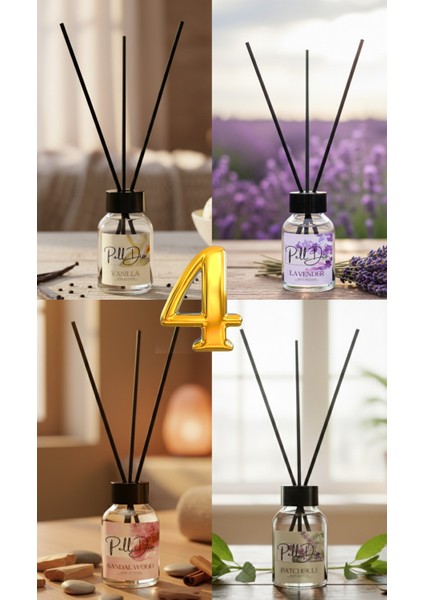 4'lü Yasemin-Amber-Beyaz Çiçekler-Okyanus Eko Çubuklu Oda Kokusu - Kokulu Çubuk 4X50ML