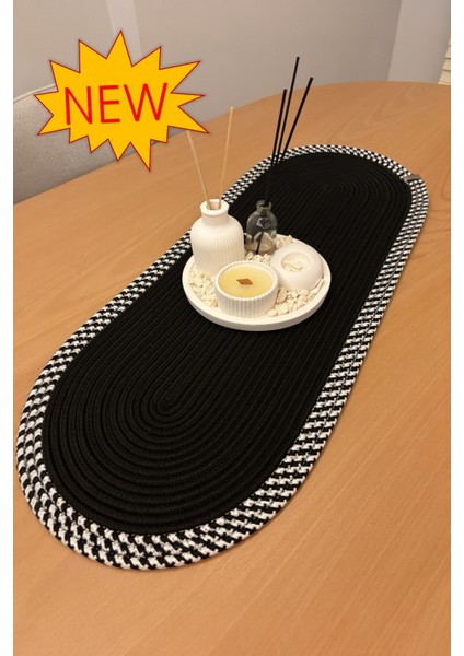 Herakles Amerikan Servis El Yapımı Pamuklu Natural Jüt Örme Desenli Runner 30X80