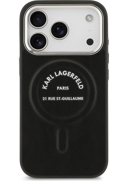 iPhone 17 Pro Kılıf Karl Lagerfeld Lisanslı M-Safeli Metal Kamera ve Buton Paris Rsg Pu Deri Siyah modelleri