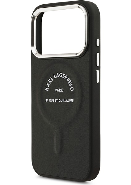 iPhone 17 Pro Kılıf Karl Lagerfeld Lisanslı M-Safeli Metal Kamera ve Buton Paris Rsg Pu Deri Siyah