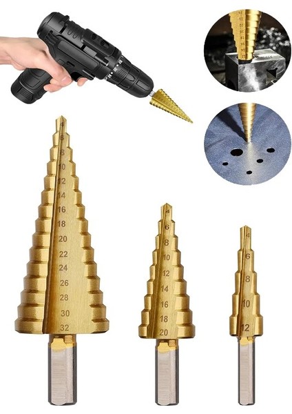 Kademeli 3 Lü Matkap Saç Delme Seti