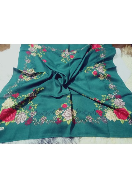 %100 Pamuk Çiçek Desen Motifli Kışlık Pamuklu Eşarp Fular 100X100 cm