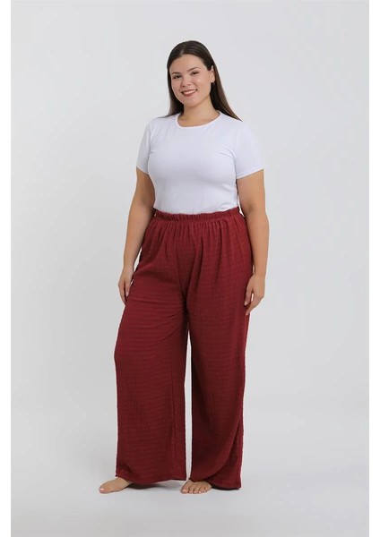 Kadın Büyük Beden Bordo Rahat Kesim Baggy Tek Alt