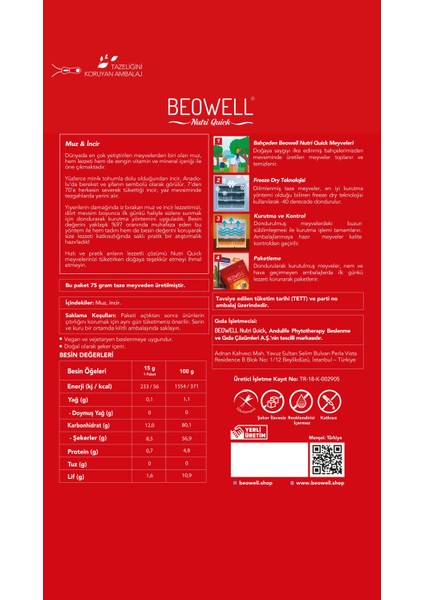 Nutri Quick – Freeze Dried Dondurularak Kurutulmuş Muz & Incir fırsatları