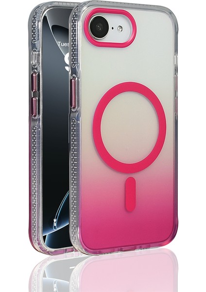 iPhone 16E Kılıf M-Safe Şarj Özellikli Transparan Renk Geçişli Zore Toros Kapak - Rose Pembe fiyatları