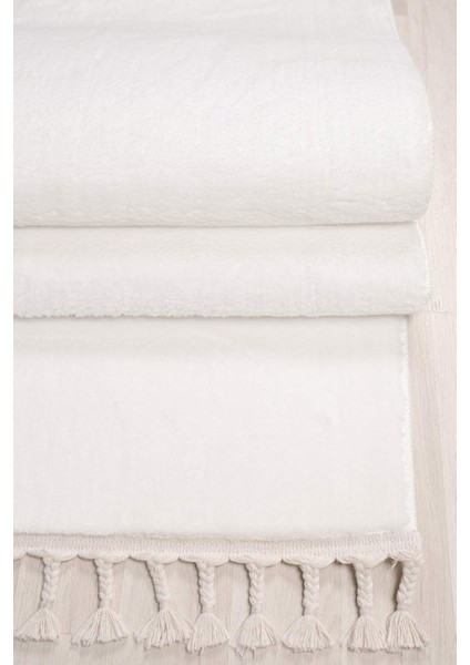 Cloudy Beyaz Saçaklı Peluş Yolluk Yumuşacık Yıkanabilir Kaymaz Taban Halı Salon Oturma Odası modelleri