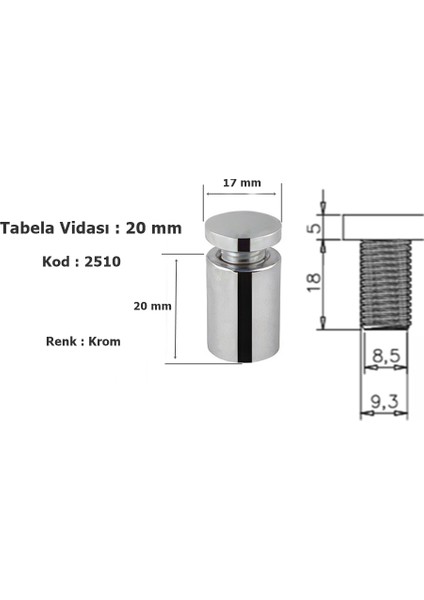 4 Adet Osena Lüx Tabela Vidası Metal Krom 20 mm Kod: 2510 fiyatları