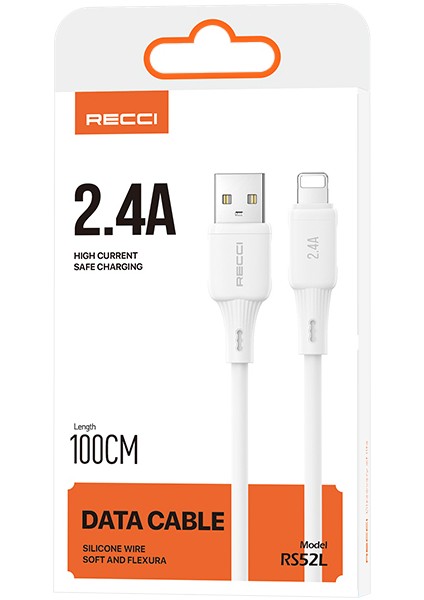 RS52L Usb-A To Lightning 2.4A Hızlı Şarj Özellikli Data ve Şarj Kablosu 1m Beyaz indirimleri