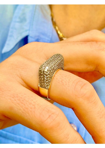 Pave Zirkon Taşlı Altın Renk Tasarım Ayarlanabilir Yüzük fiyatları