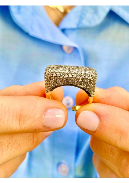 Pave Zirkon Taşlı Altın Renk Tasarım Ayarlanabilir Yüzük modelleri