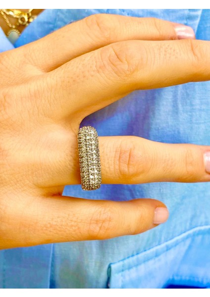 Pave Zirkon Taşlı Altın Renk Tasarım Ayarlanabilir Yüzük indirimleri