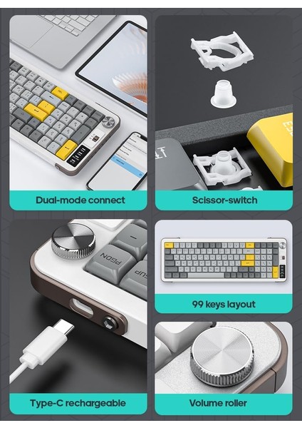 99 Tuş Zarif Tasarım Dual Mode Bağlantı Bt+2.4ghz Ayaklı Ses Kontrol Ofis Gaming Klavye modelleri