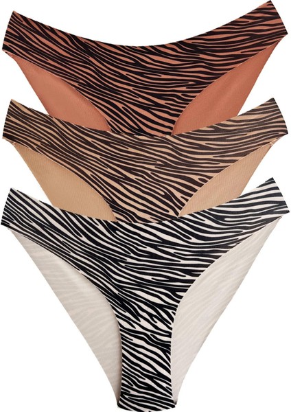 Basic Desenli Lazer Kesim Kadın Bikini Külot 3'lü Paket-1