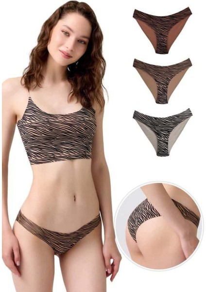 Basic Desenli Lazer Kesim Kadın Bikini Külot 3'lü Paket-1 fiyatları
