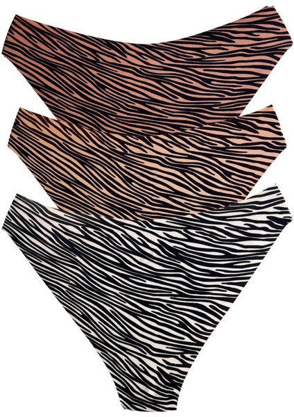 Basic Desenli Lazer Kesim Kadın Bikini Külot 3'lü Paket-1 modelleri