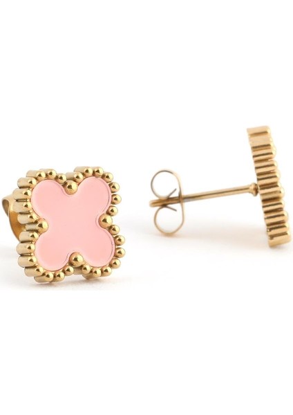 Çelik Yonca Küpe Pembe