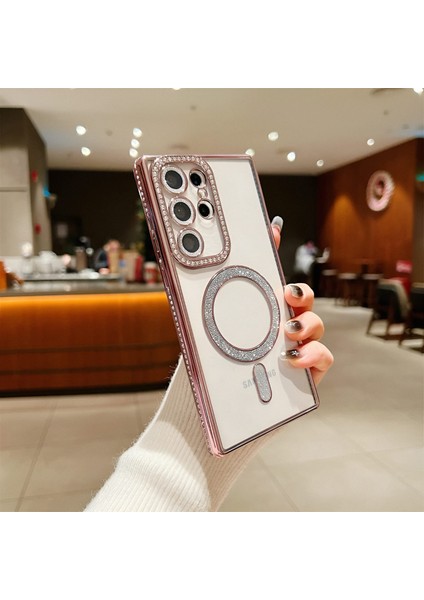 Samsung S24-S25 Plus Uyumlu Şeffaf Taşlı Magsafe Özellikli Kılıf