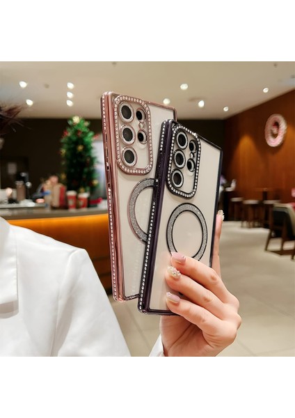 Samsung S24-S25 Plus Uyumlu Şeffaf Taşlı Magsafe Özellikli Kılıf modelleri