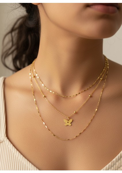 Kelebek Detaylı Altın Kolye