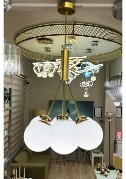 Zeppelin Cloud Golden 7'li Beyaz Cam Avize