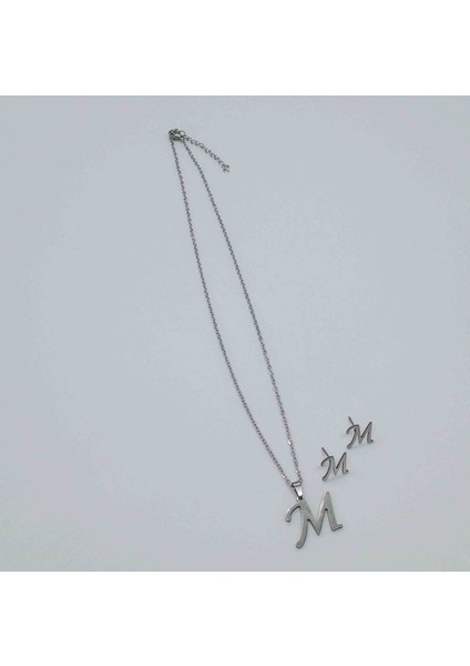 Çelik Silver M Harfi Kolye Küpe Seti fiyatları