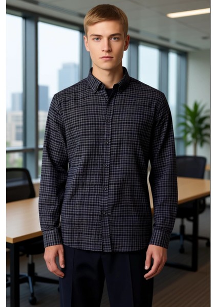 Erkek Regular Fit Kareli Dokulu Gofre Kumaş Uzun Kollu Gömlek Gündelik Şıklığınız Tamamlayıcısı modelleri