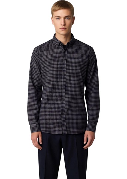 Erkek Regular Fit Kareli Dokulu Gofre Kumaş Uzun Kollu Gömlek Gündelik Şıklığınız Tamamlayıcısı fırsatları