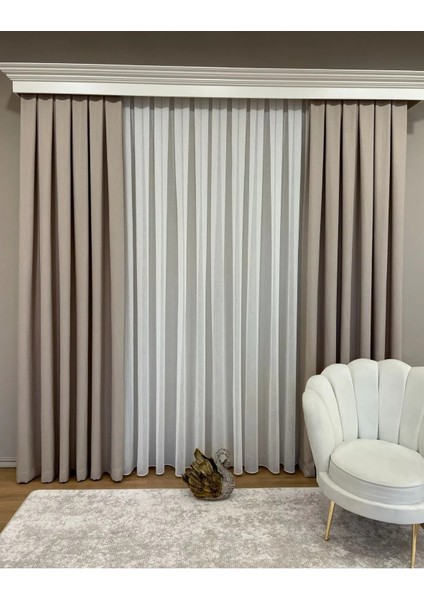 Keten Kum Beji Rengi 1/3 Sık Pile Kalın Tek Kanat Fon Perde modelleri