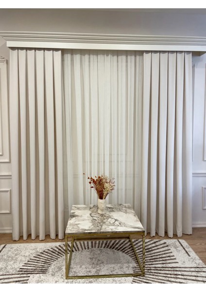 Keten Krem Rengi 1/3 Sık Pile Kalın Tek Kanat Fon Perde fiyatları