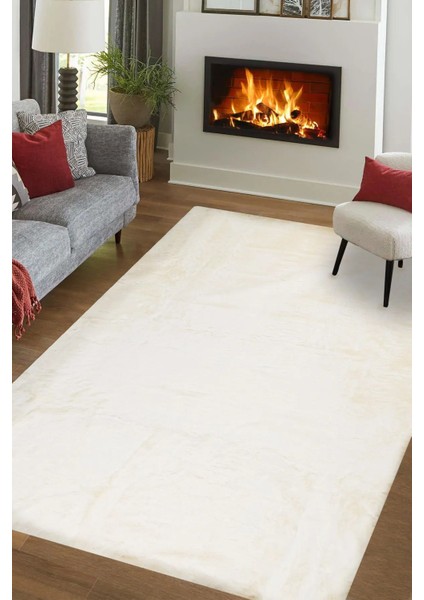 Krem Cloudy Post Peluş Halı Kaymaz Taban Yumuşacık Yolluk Modern Halı