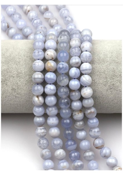 Mavi Kalsedon Doğal Taş Dizi 8 mm Yuvarlak Kesim