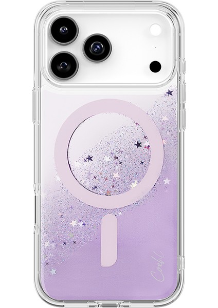 iPhone 17 Pro Max Uyumlu Kılıf M-Safe Şarj Özellikli Yıldız Simli Arka Yüzey Coehl Lyra Kapak Mor