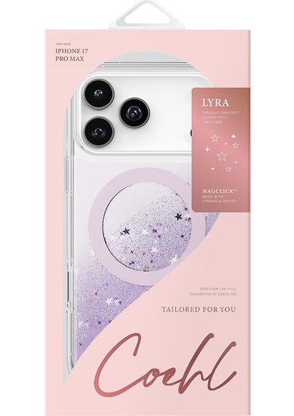 iPhone 17 Pro Max Uyumlu Kılıf M-Safe Şarj Özellikli Yıldız Simli Arka Yüzey Coehl Lyra Kapak Mor modelleri
