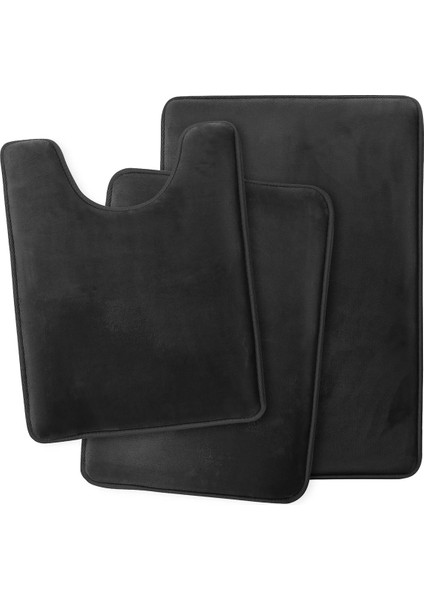 3'lü Banyo Paspas Seti Klozet Önü Peluş Yumuşacık Yıkanabilir Siyah (50X80-40X60-40X50) fiyatları