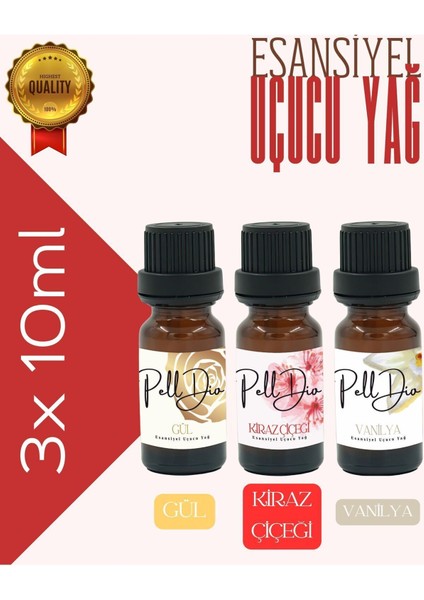 3'lü Gül-Kiraz-Vanilya Esansiyel Uçucu Yağ, Buhurdanlık Yağı, Difüzör Esansı, Oda Kokusu 10ML-2