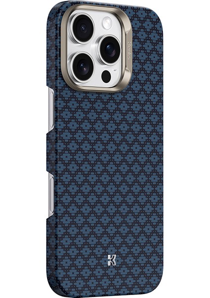 iPhone 16 Pro Uyumlu Kılıf M-Safe Şarj Özellikli Benks Armorair Armorgrid Serisi Kevlar Kapak Mavi