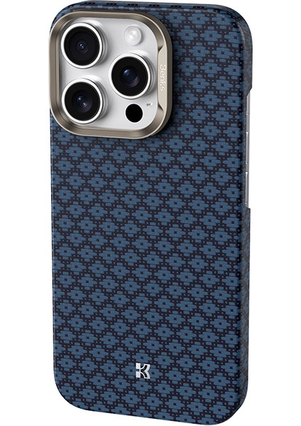 iPhone 16 Pro Uyumlu Kılıf M-Safe Şarj Özellikli Benks Armorair Armorgrid Serisi Kevlar Kapak Mavi modelleri