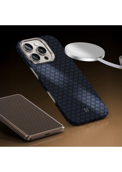 iPhone 16 Pro Uyumlu Kılıf M-Safe Şarj Özellikli Benks Armorair Armorgrid Serisi Kevlar Kapak Mavi indirimleri