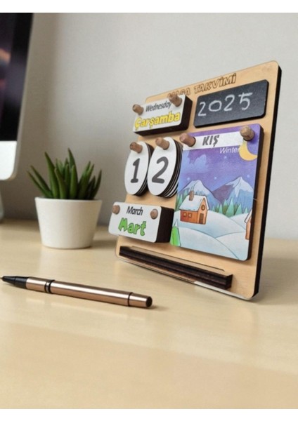 Çocuklar Için Masa Takvimi - Kare Masa Takvimi (Türkçe-Ingilizce)