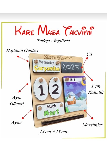 Çocuklar Için Masa Takvimi - Kare Masa Takvimi (Türkçe-Ingilizce) fiyatları