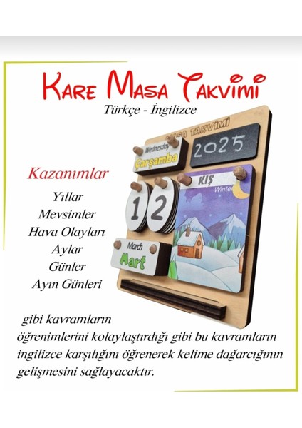 Çocuklar Için Masa Takvimi - Kare Masa Takvimi (Türkçe-Ingilizce) fırsatları