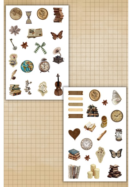 Vintage Temalı 4'lü Sticker Set/bullet Journal Için Uygun Set/etiket modelleri