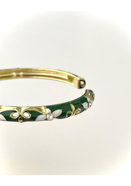 Zarif Çiçek Desenli Yeşil Mineli Kelepçe Bileklik modelleri