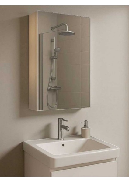 Aynalı Banyo Dolabı Tek Kapaklı 60X40X15 cm
