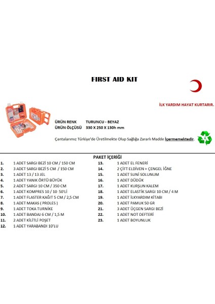 Büyük Boy Ilk Yardım Seti First Aid Kit (5361) fiyatları