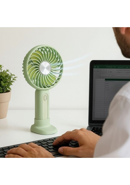 Masa Üstü Standlı USB ile Şarj Olabilen 3 Ayarlı Fan Modlu Çanta Tipi El Fanı (4887)